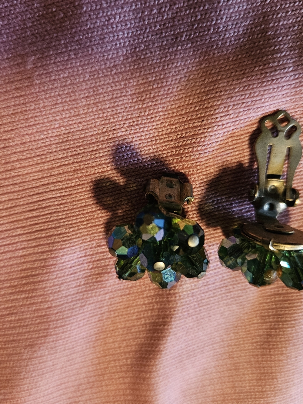 Green Crystal Cluster Clip-On Earrings
